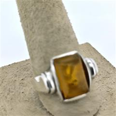 Synthetic Amber Unisex Silver & Stone Ring 925 Silver 3.6g Size:7.75